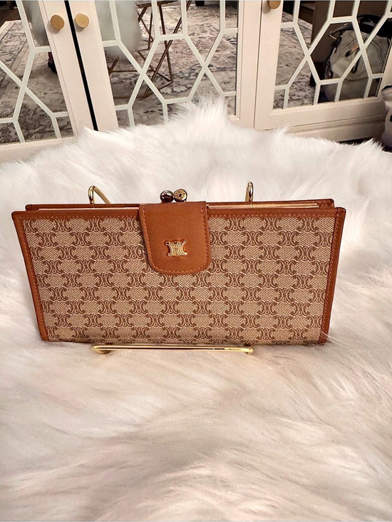 Celine Handbags - Celine Vintage Macadam Monogram Kisslock Long Wallet Brown